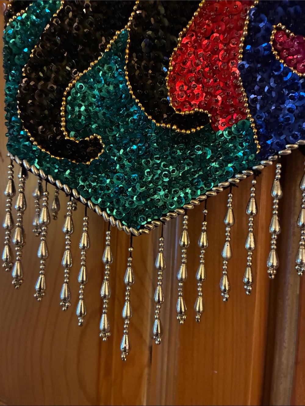 Beaded Peacock Sequin Vest in Teal, Black & Multicolor SMALL - Picture 2 of 5